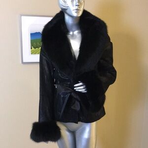 VERO MODA | Leather Jacket With Fox Fur Collar & Cuffs